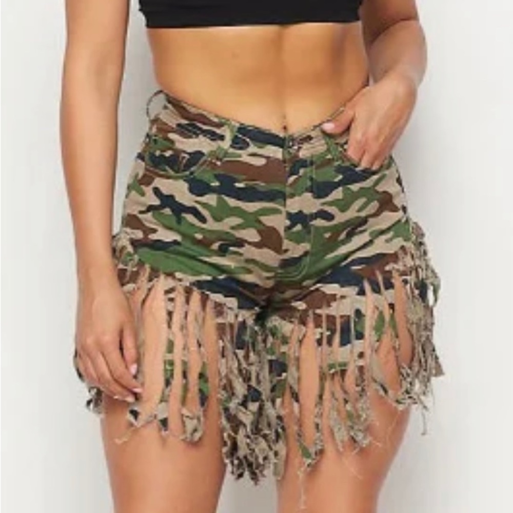 Camo fringe shorts